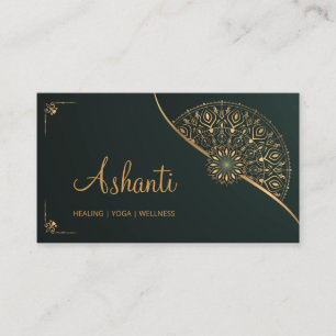 Green Gold Mandala Elegant Modern Business Card