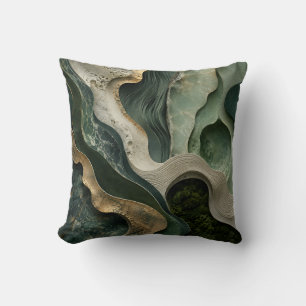 Green Gold Marble Abstract Throw Pillow Jade Art
