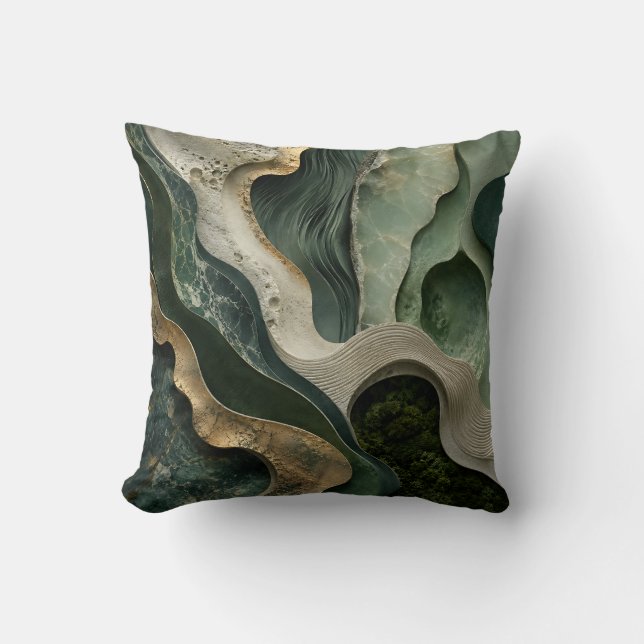 Green Gold Marble Abstract Throw Pillow | Jade Art (Front)