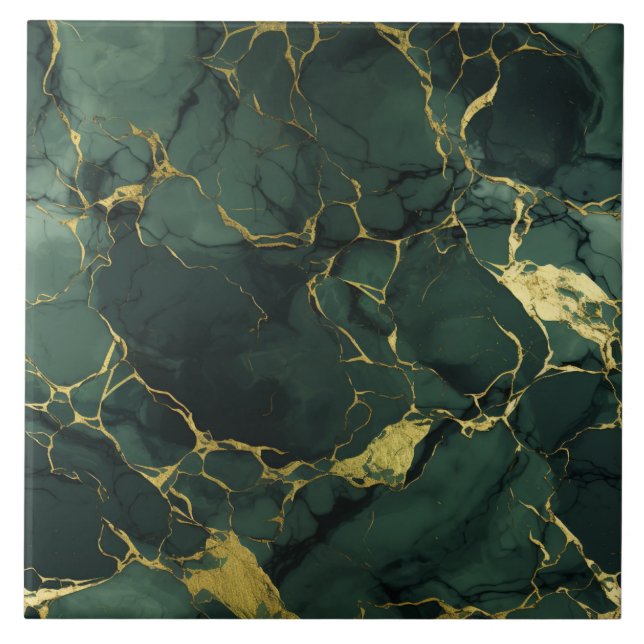Green & Gold Marble, Cracked Gemstone, Seamless Tile (Front)