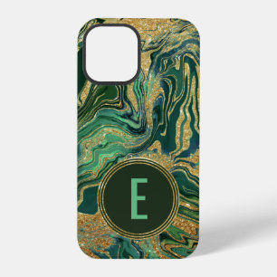 Green Gold Marble Glitter Monogram iPhone 12 Pro Case