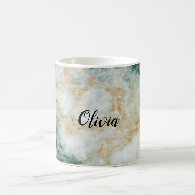 Green Gold Marble Personalised Coffee Mug (Center)