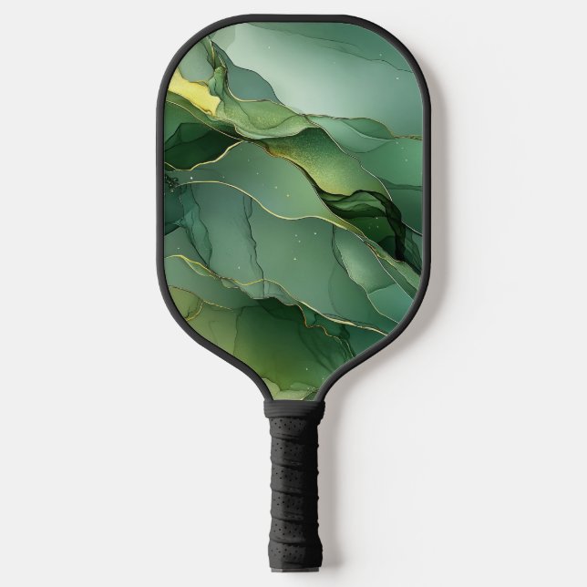 Green Gold Marble Pickleball Paddle (Front)