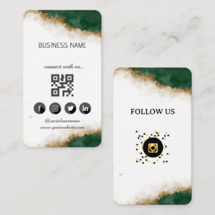 Green-Gold Marble- Social Media QR Code Business Card