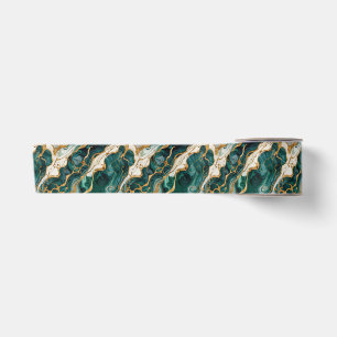 Green Gold Marble Swirl Luxury Abstract Satin Ribbon