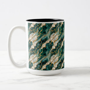 Green Gold Marble Swirl Luxury Abstract Two-Tone Coffee Mug