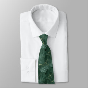 Green Gold Marble Swirl Men's Tie