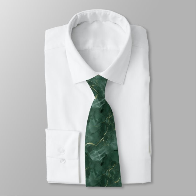 Green Gold Marble Swirl Men's Tie (Tied)
