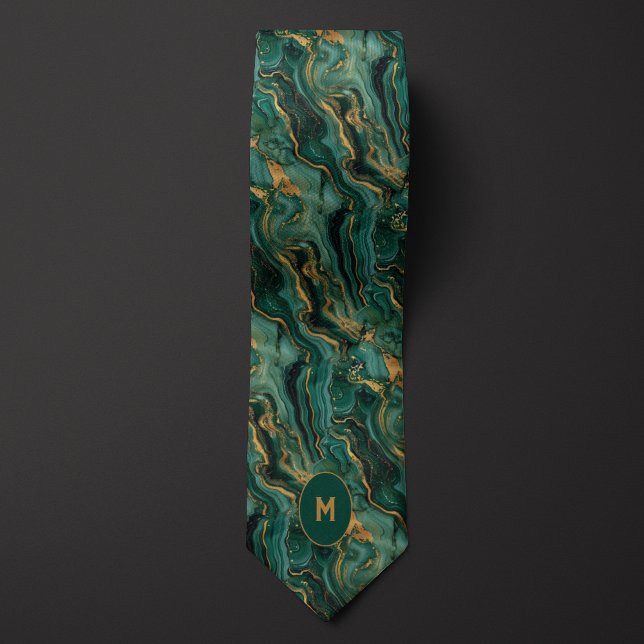 Green & Gold Marbled Monogram Tie (Creator Uploaded)