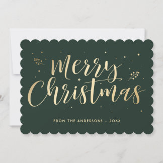 Green Gold Merry Christmas Calligraphy Holiday Card