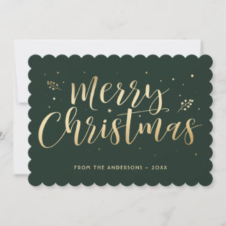 Green Gold Merry Christmas Calligraphy Holiday Card