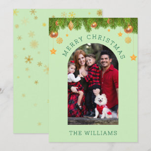 Green & Gold Merry Christmas Custom One Photo Holiday Card