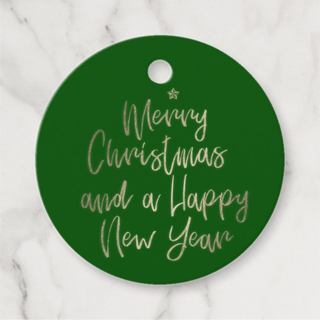 Green Gold Merry Christmas Personalised Favour Tag (Front)