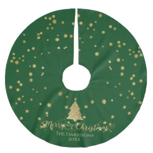 Green Gold Merry Christmas Tree Sparkles Brushed Polyester Tree Skirt