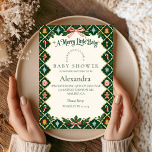 Green Gold Merry Little Baby Shower Invitation