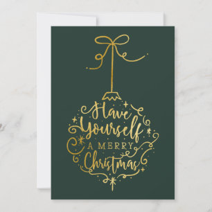 Green & Gold Merry Little Christmas Bauble Holiday Card