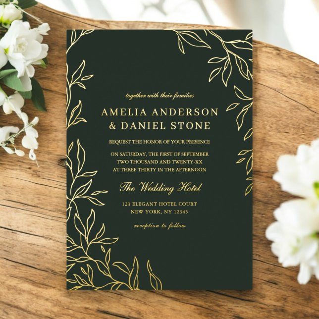 Green Gold Minimal Elegant Leaf Wedding  (Creator Uploaded)