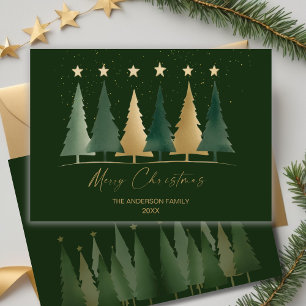 Green & Gold Minimalist Modern Christmas Trees Invitation