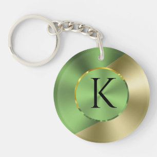 Green & Gold Modern Metallic Geometric design Key Ring
