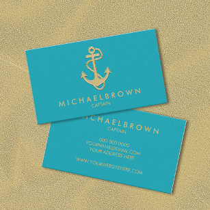 Green gold modern nautical boating anchor business card