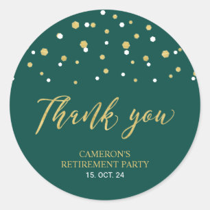 Green & Gold   Modern Retirement Favour Thank you Classic Round Sticker