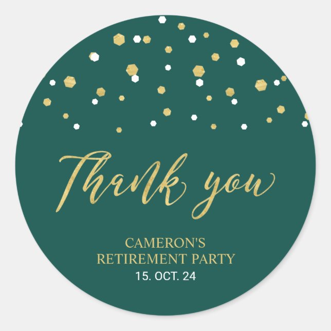Green & Gold | Modern Retirement Favour Thank you Classic Round Sticker (Front)