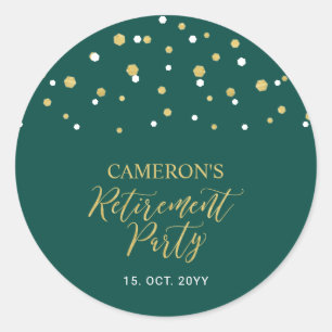 Green & Gold   Modern Retirement Party Favour Classic Round Sticker