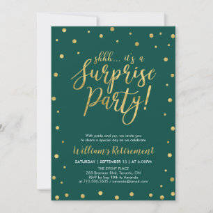 Green & Gold Modern Surprise Retirement Party Invitation