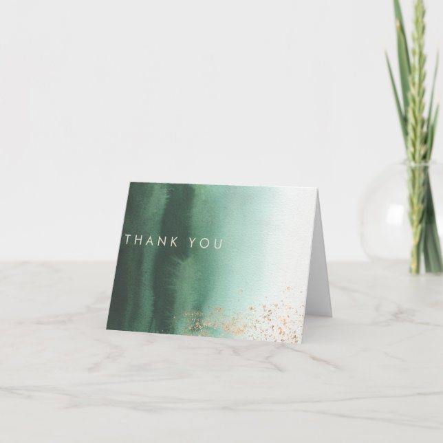 Green & Gold Modern Watercolor Ombre Thank You Card (Front)