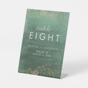 Green & Gold Modern Watercolor Table Number  Pedestal Sign