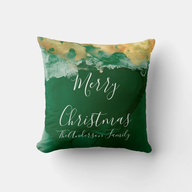 Green Gold Monogram Merry Christmas  Cushion (Front)
