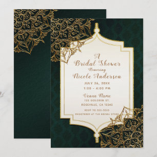 Green & Gold Moroccan Arabian Nights Bridal Shower Invitation