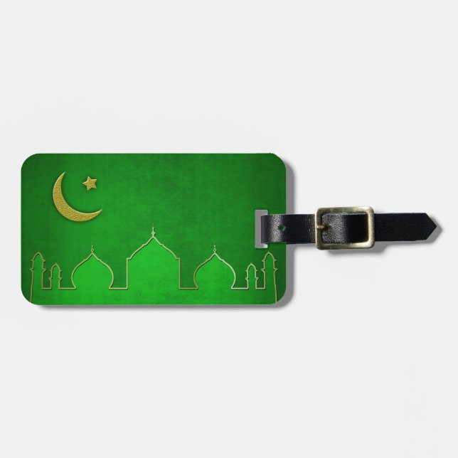 Green Gold Mosque Moon Star Luggage Tag (Front Horizontal)