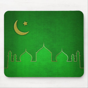Green Gold Mosque Moon Star Mouse Mat