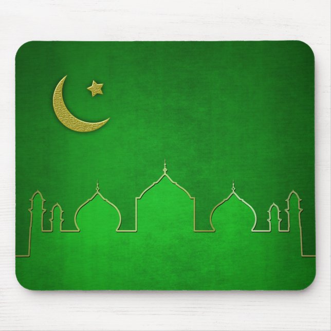 Green Gold Mosque Moon Star Mouse Mat (Front)