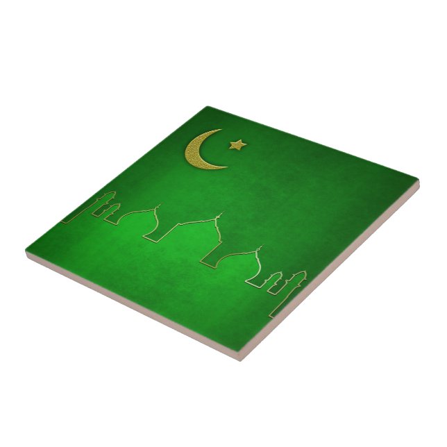 Green Gold Mosque Moon Star Tile (Side)