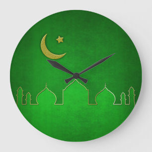 Green Gold Mosque Moon Star - Wall Clock