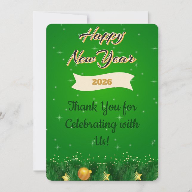 Green Gold New Year Thank You Card (Front)