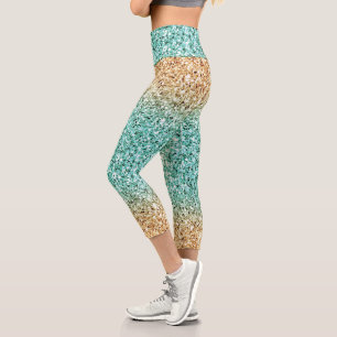 Green-Gold Ombre Glitters Capri Leggings