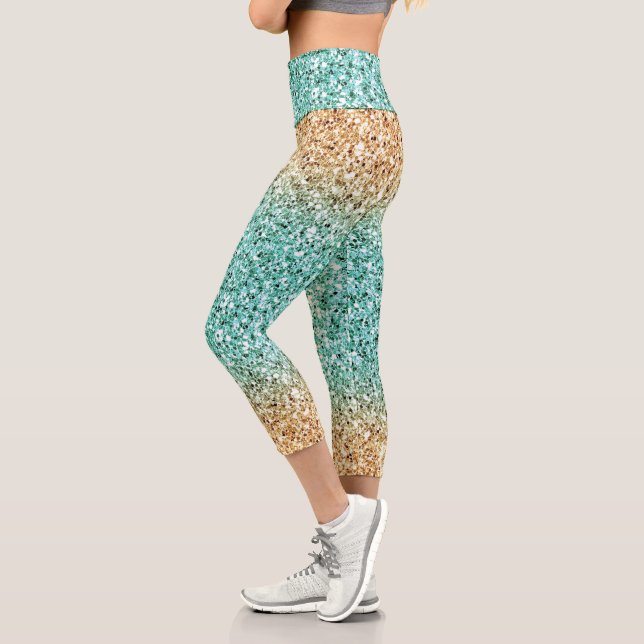 Green-Gold Ombre Glitters Capri Leggings (Left)