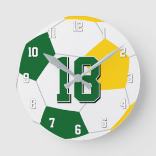 green gold or ANY team colours kids soccer Round Clock