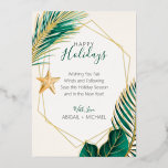 Green & Gold Palm Tree Tropical Beach Christmas Foil Holiday Card<br><div class="desc">Nautical Boutique Co.'s green and gold Christmas foil holiday card features watercolor green and gold tropical greenery and is accented with a pretty watercolor starfish. The text is whimsical hand-lettering paired with modern block typography. The green, gold, and creamy ivory are reminiscent of tropical beach holidays. Easily customise all text,...</div>