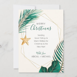 Green & Gold Palm Tree Tropical Beach Christmas Holiday Card
