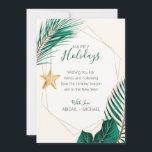 Green & Gold Palm Tree Tropical Beach Christmas  Holiday Card<br><div class="desc">Nautical Boutique Co.'s green and gold Christmas holiday card features watercolor green and gold tropical greenery and is accented with a pretty watercolor starfish. The text is whimsical hand-lettering paired with modern block typography. The green, gold, and creamy ivory are reminiscent of tropical beach holidays. Easily customise all text, including...</div>