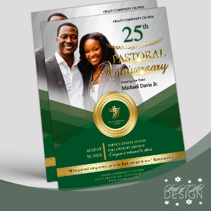 Green & Gold Pastoral Anniversary Church Event Flyer