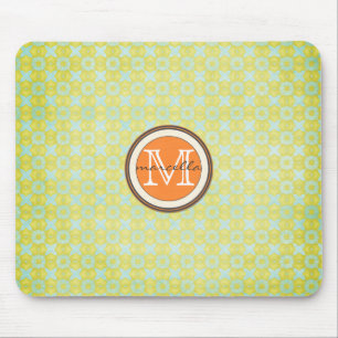 Green Gold Pattern Background Orange Monogram Mouse Mat
