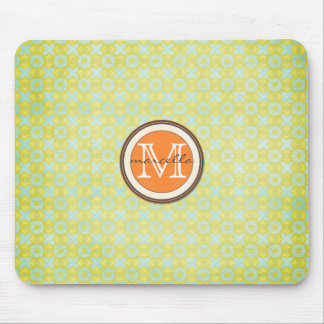 Green Gold Pattern Background Orange Monogram Mouse Mat