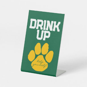 Green & Gold Pawprint Drink Table Graduation Pedestal Sign