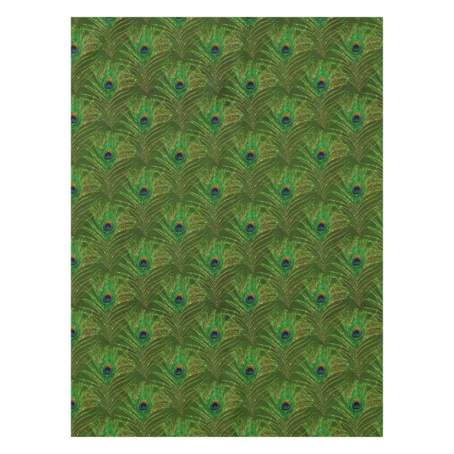 Green Gold Peacock Feathers Tablecloth (Front)