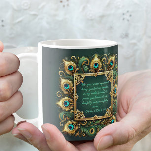 Green Gold Peacock Frame Customisable  Coffee Mug